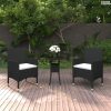 3 részes fekete polyrattan kerti étkezőgarnitúra párnákkal