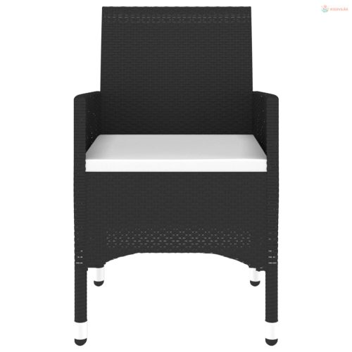 3 részes fekete polyrattan kerti étkezőgarnitúra párnákkal