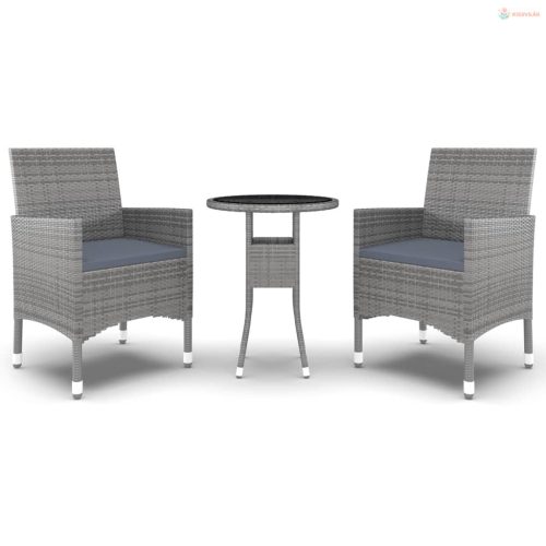 3 részes szürke polyrattan kerti étkezőgarnitúra