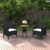 3 részes fekete polyrattan kerti étkezőgarnitúra