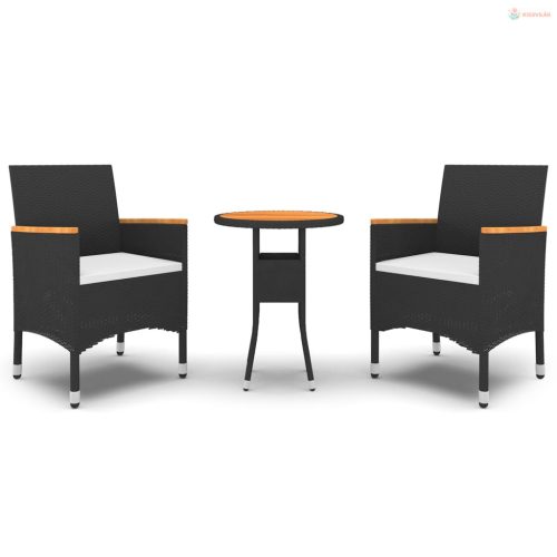 3 részes fekete polyrattan kerti étkezőgarnitúra
