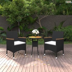 3 részes fekete polyrattan kerti étkezőgarnitúra