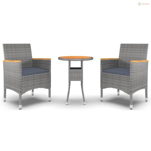 3 részes szürke polyrattan kerti étkezőgarnitúra