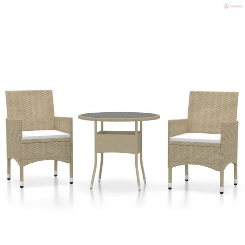 3 részes bézs kerti polyrattan étkezőgarnitúra