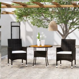 3 részes fekete polyrattan kerti étkezőgarnitúra