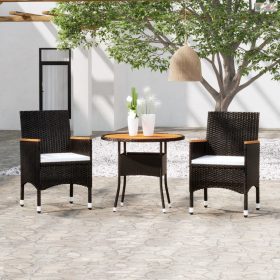 3 részes fekete polyrattan kerti étkezőgarnitúra