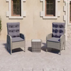 3 részes szürke polyrattan és üveg kerti bisztrószett