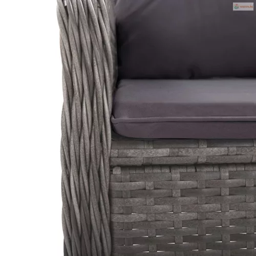 3 részes szürke polyrattan és üveg kerti bisztrószett