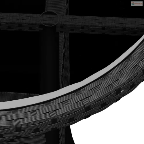 3 részes fekete polyrattan kerti étkezőgarnitúra párnákkal