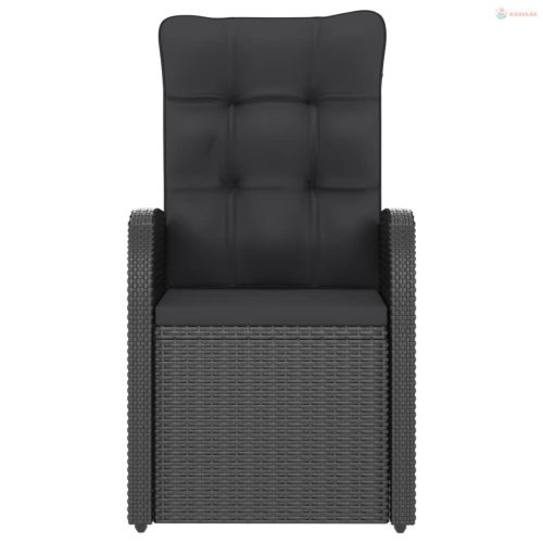 7 részes fekete polyrattan kültéri étkezőszett párnákkal