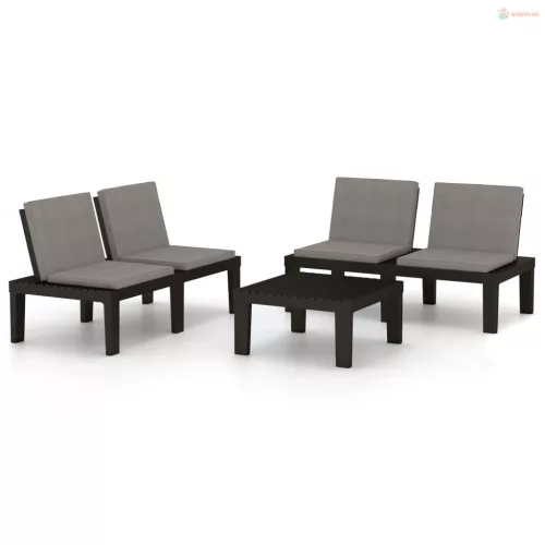 3 részes szürke műanyag kerti ülőgarnitúra párnákkal