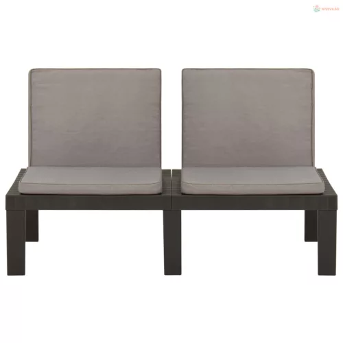 3 részes szürke műanyag kerti ülőgarnitúra párnákkal