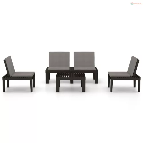 4 részes szürke műanyag kerti ülőgarnitúra párnákkal