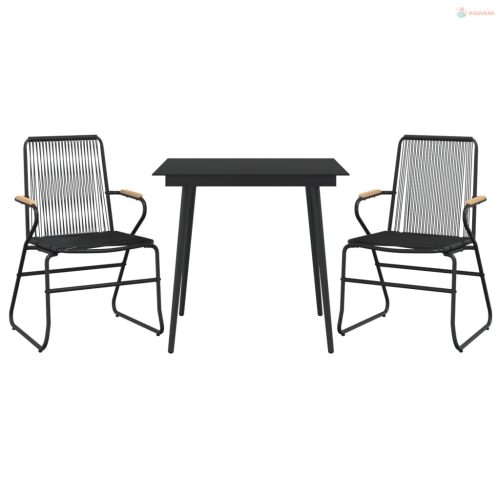3 részes fekete PVC rattan kerti étkezőgarnitúra