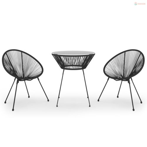 3 részes fekete PVC rattan kültéri étkezőgarnitúra
