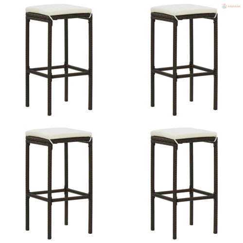 5 részes barna polyrattan kerti bárszett párnákkal