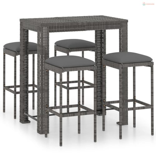 5 részes szürke polyrattan kerti bárszett párnákkal