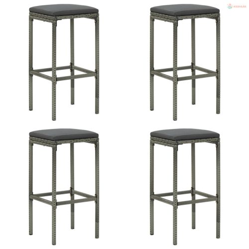 9 részes szürke polyrattan kerti bárszett párnákkal