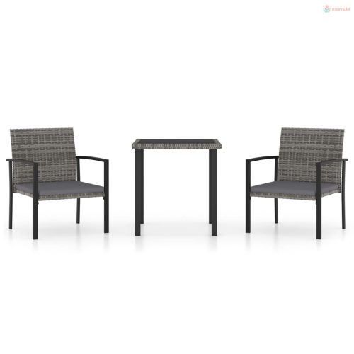 3 részes szürke polyrattan kerti étkezőgarnitúra