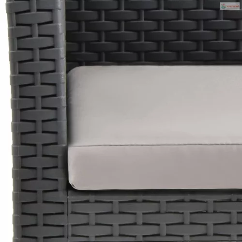 3 részes antracit PP rattan kerti bútorgarnitúra párnákkal