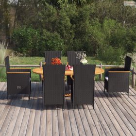 7 részes fekete polyrattan kerti étkezőgarnitúra