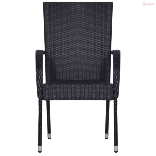 3 részes fekete polyrattan kerti étkezőgarnitúra