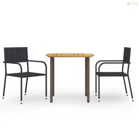 3 részes fekete polyrattan kerti étkezőgarnitúra