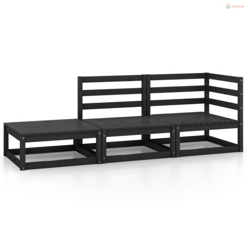 3 részes fekete tömör fenyőfa kerti ülőgarnitúra