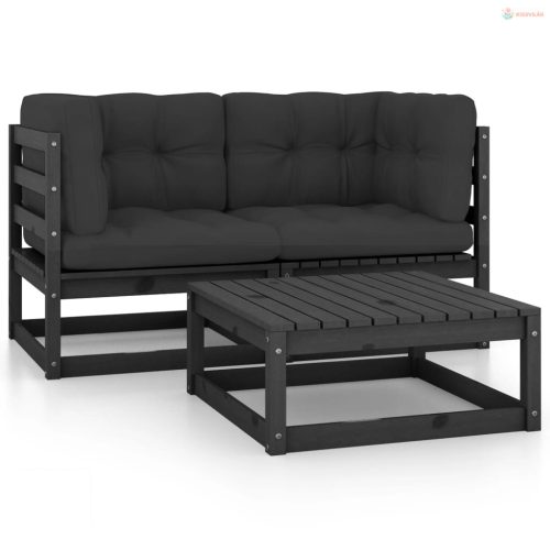 3 részes tömör fenyőfa kerti ülőgarnitúra párnával