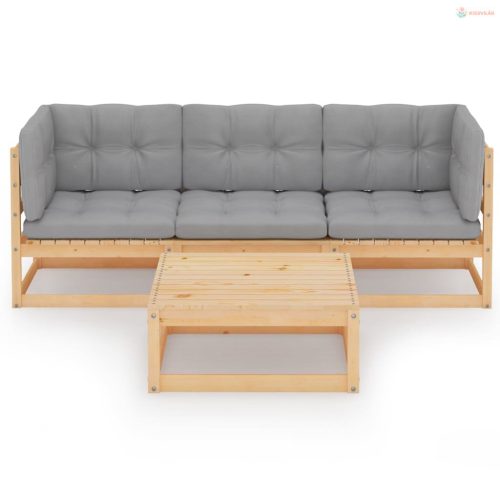 4 részes tömör fenyőfa kerti ülőgarnitúra párnákkal