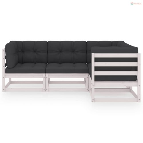 4 részes tömör fenyőfa kerti ülőgarnitúra párnákkal