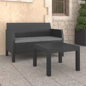   2 részes antracit PP rattan kerti bútorgarnitúra párnákkal