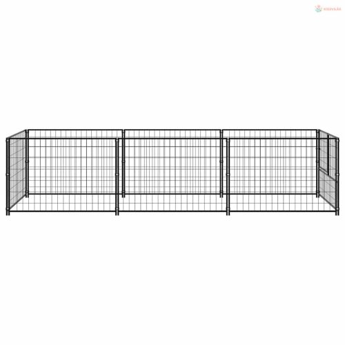 Fekete acél kutyakennel 3 m²