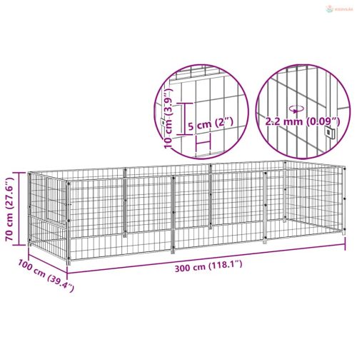 Fekete acél kutyakennel 3 m²