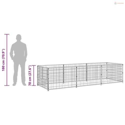 Fekete acél kutyakennel 3 m²