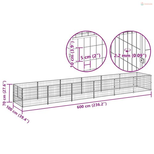 Fekete acél kutyakennel 6 m²