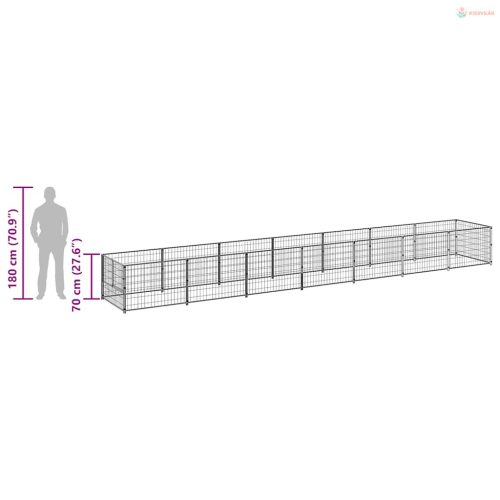 Fekete acél kutyakennel 7 m²