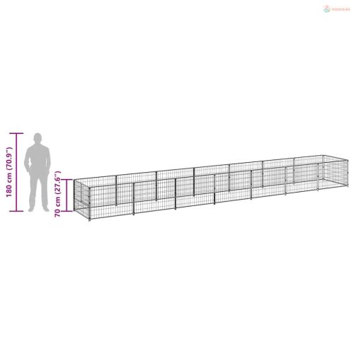 Fekete acél kutyakennel 8 m²