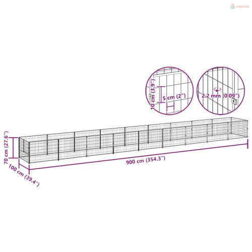 Fekete acél kutyakennel 9 m²