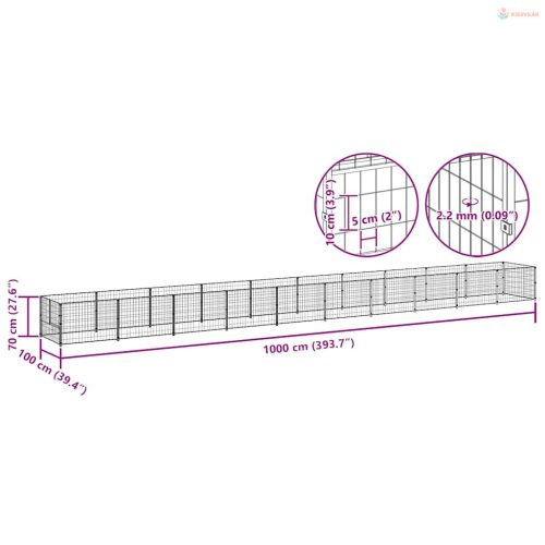 Fekete acél kutyakennel 10 m²