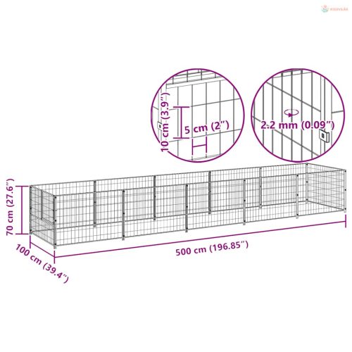 Ezüstszínű acél kutyakennel 5 m²
