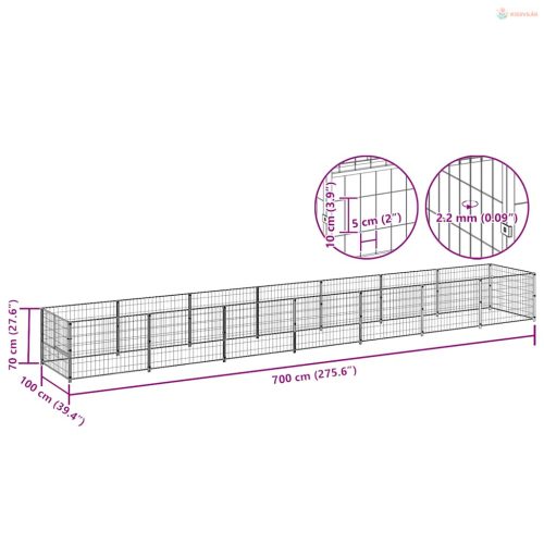 Ezüstszínű acél kutyakennel 7 m²