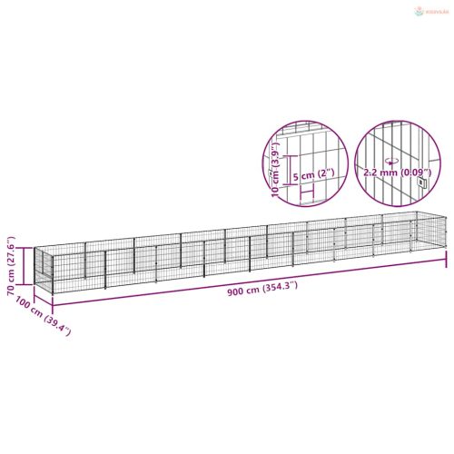 Ezüstszínű acél kutyakennel 9 m²