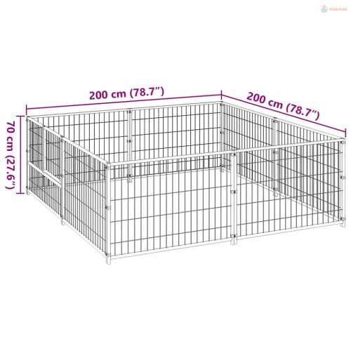 Fekete acél kutyakennel 4 m²
