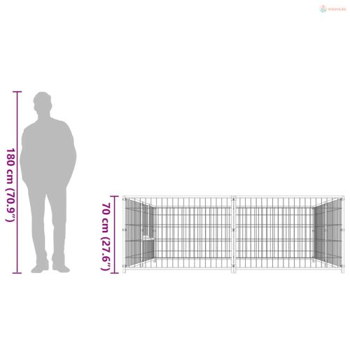 Fekete acél kutyakennel 4 m²
