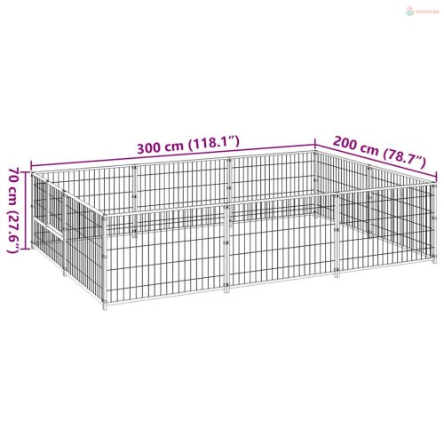 Fekete acél kutyakennel 6 m²