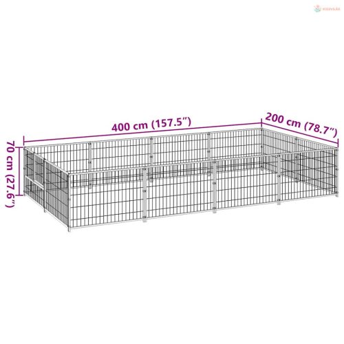 Fekete acél kutyakennel 8 m²