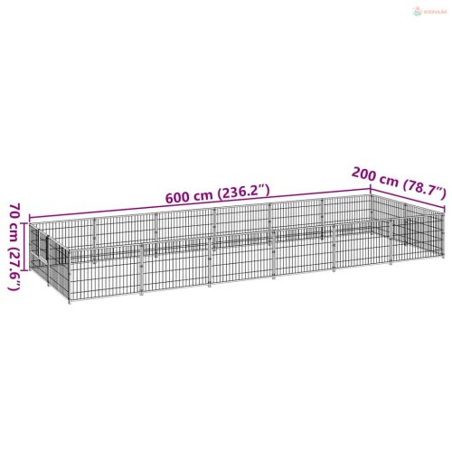 Fekete acél kutyakennel 12 m²