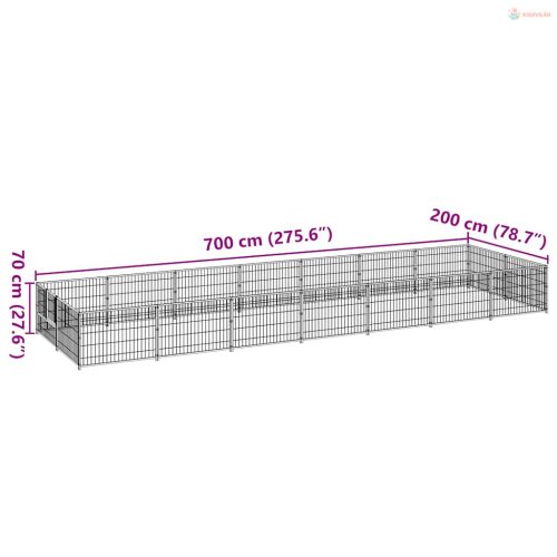Fekete acél kutyakennel 14 m²