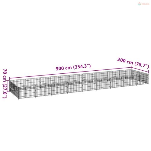Fekete acél kutyakennel 18 m²